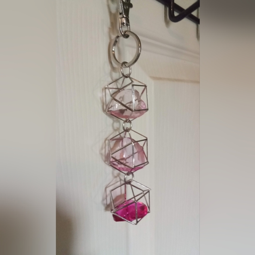 Geometric Pink Crystal Keychain